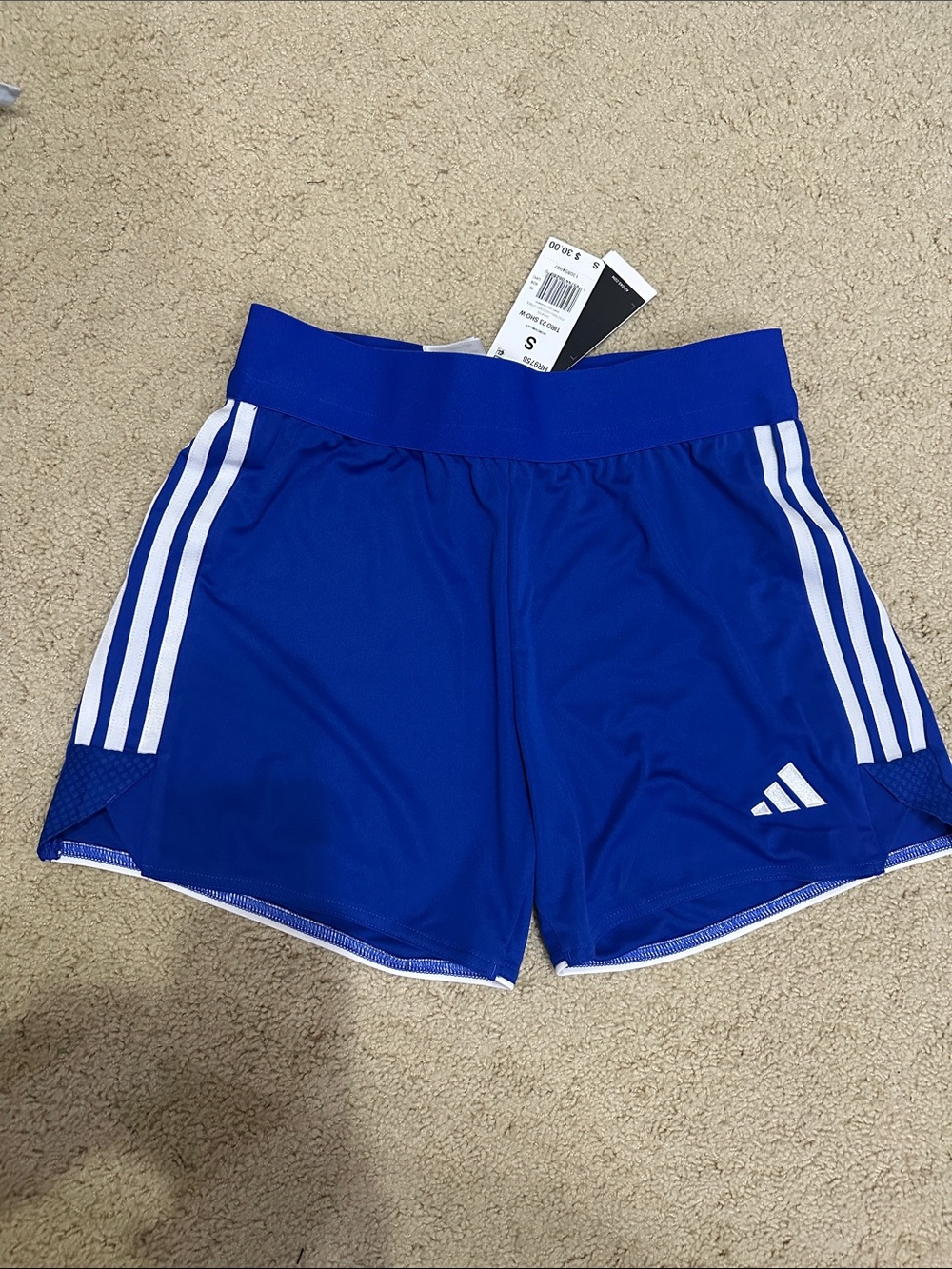 adidas Women's Bright Blue Athletic Shorts with White Stripes